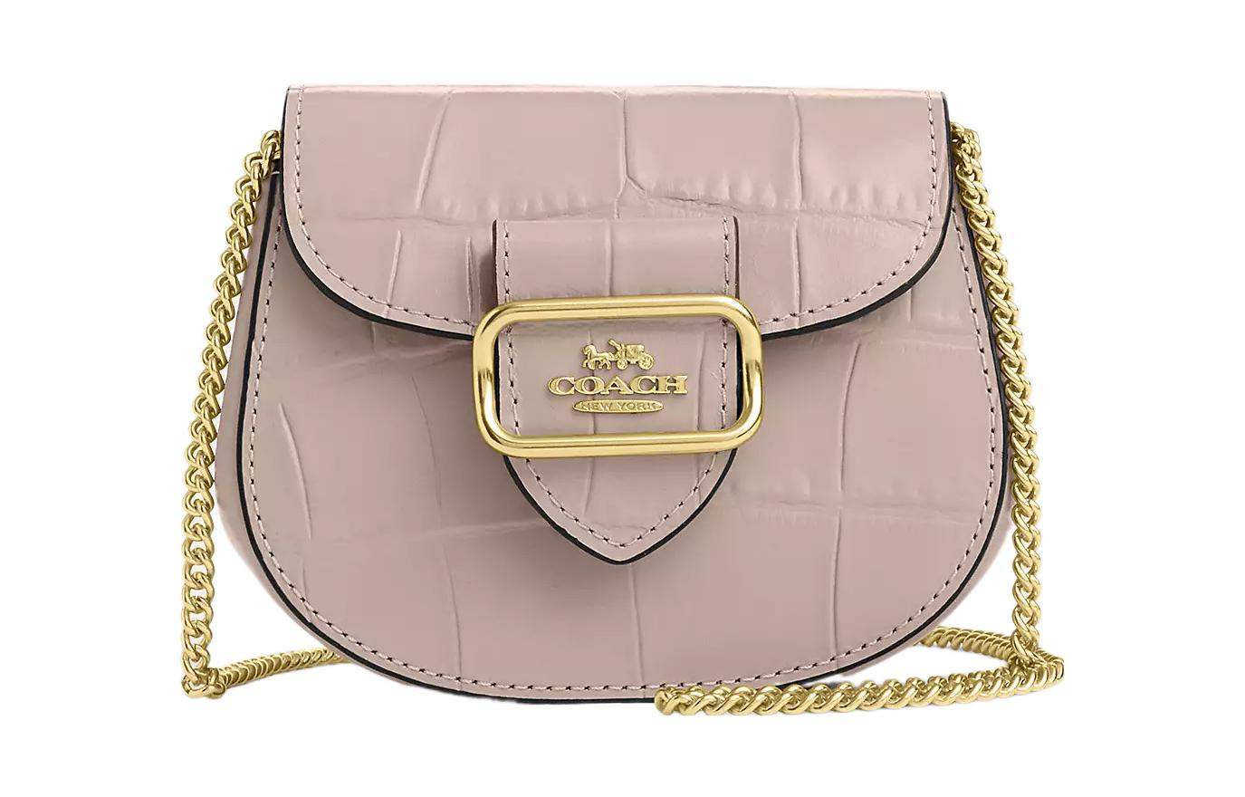 

Женский кошелек для карт Morgan Crocodile Embossed Leather с одним плечевым ремнем, цвет gray birch COACH