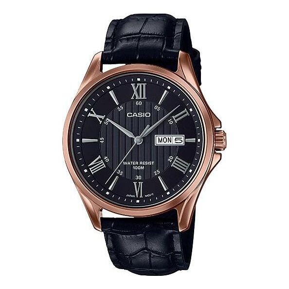 

Часы CASIO Men's Leather Black Strap Black Dial Mens Analog, мультиколор