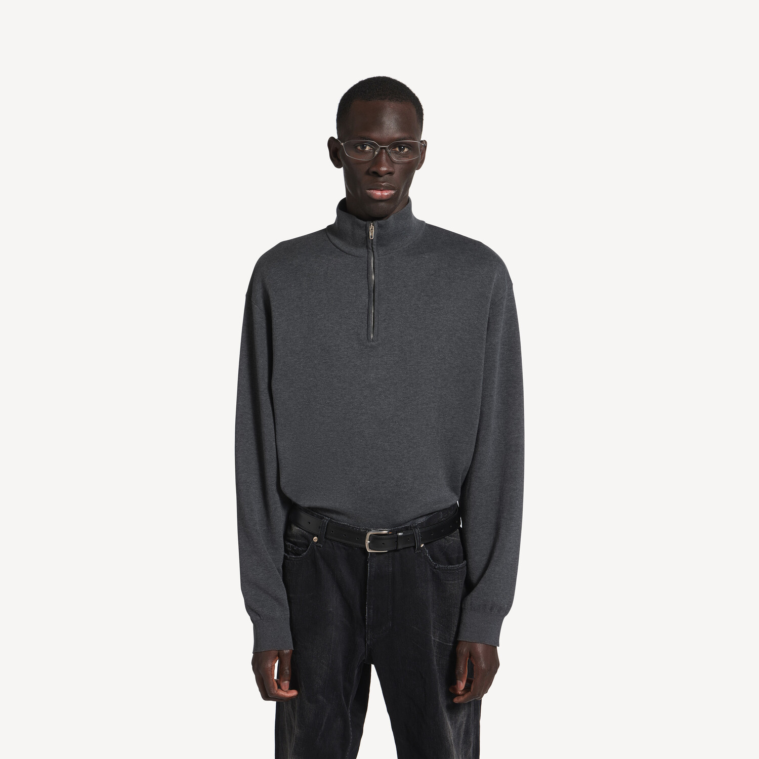 Мужской свитер с полу-молнией серого цвета BALENCIAGA, серый — фото 4
