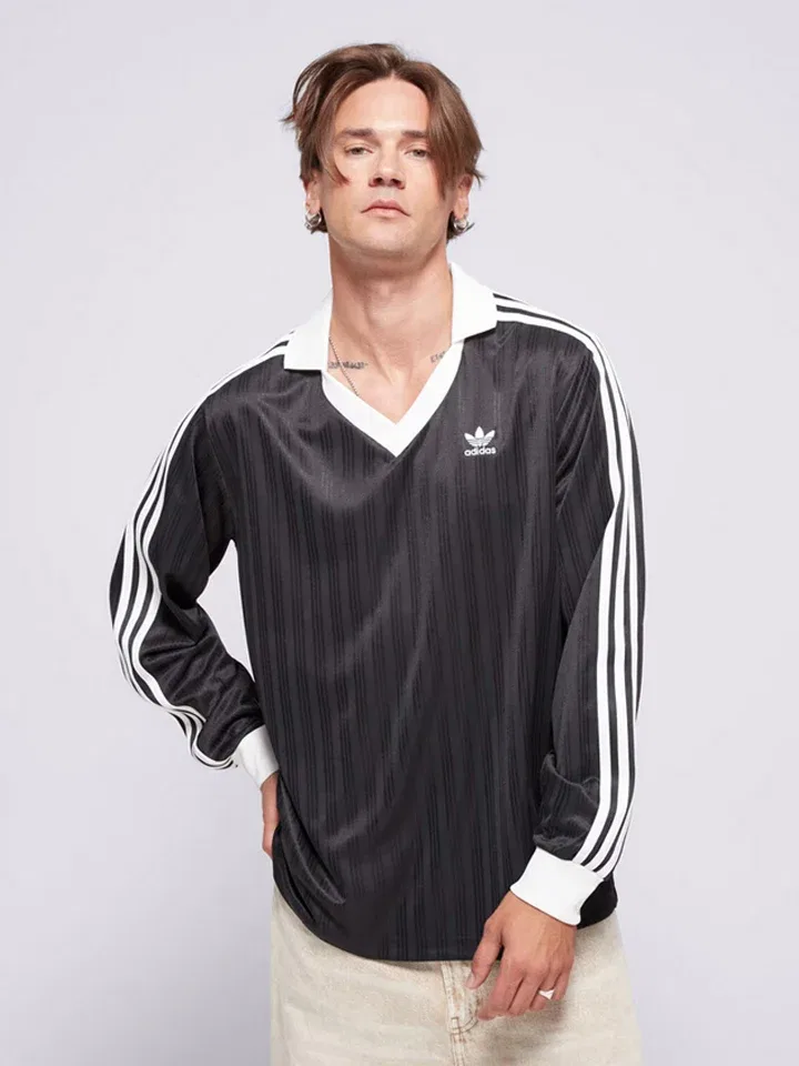 Поло с длинным рукавом, полоска, Adidas, черный