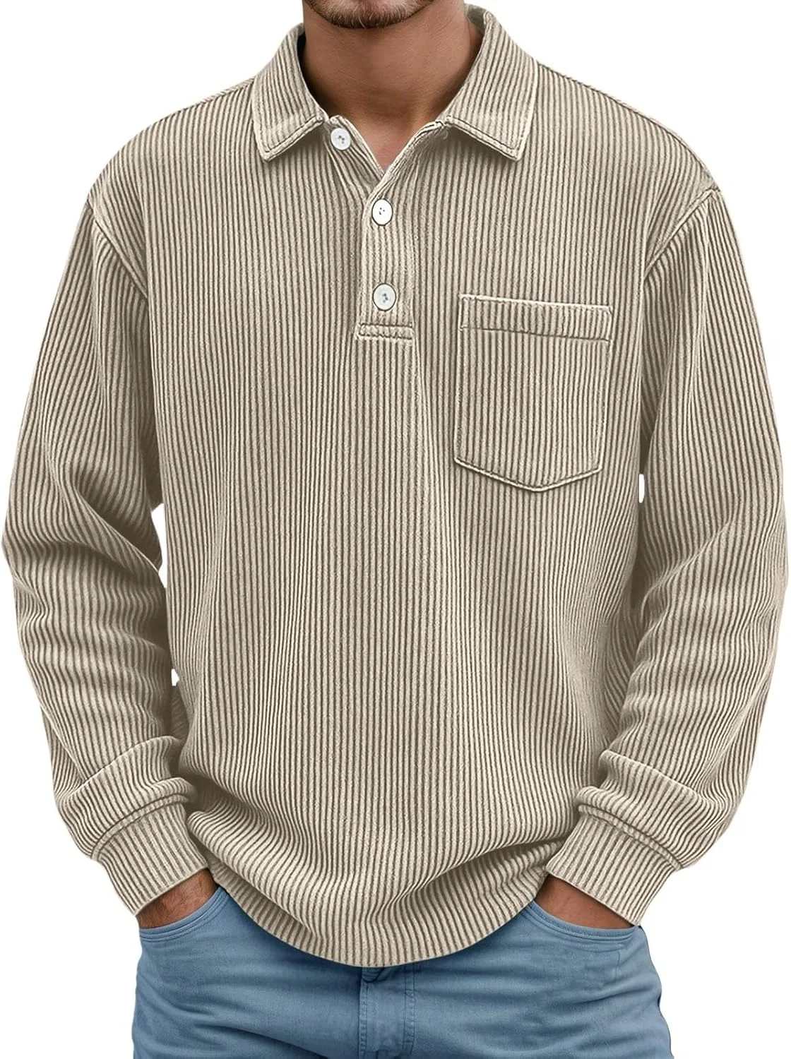 Мужская длинная поло, хлопковый воротник, Active, 02-khaki