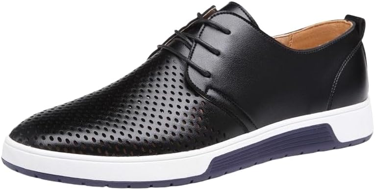 

Мужские кожаные туфли большого размера - модные повседневные деловые с дизайном для работы и повседневной носки Hoalox, черный