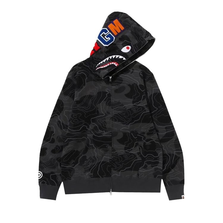 

Худи BAPE Layered Line Camo Shark Full Zip 'Black', черный