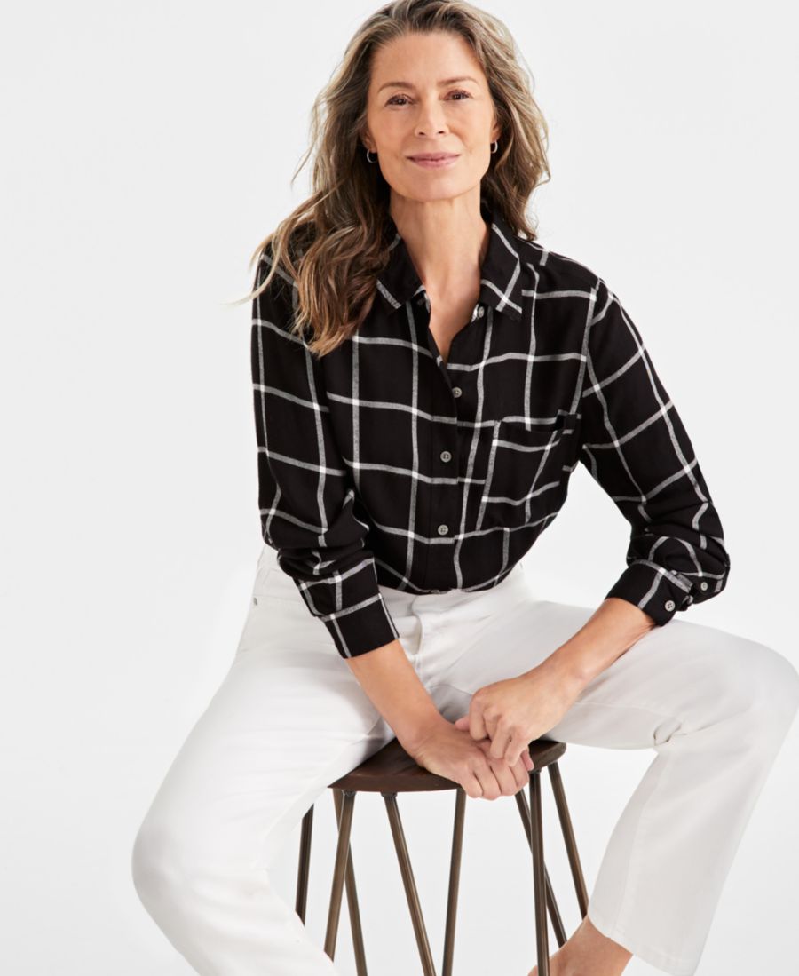 

Женская клетчатая рубашка Perfect Shirt, эксклюзивно от Macy's Style & Co, Plaid Black
