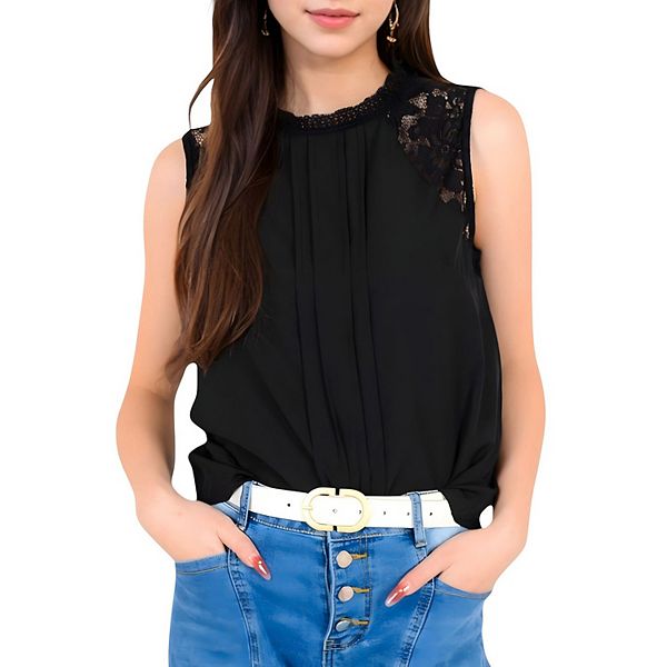 

Женская блузка без рукавов с кружевным кокеткой и плиссированной передней частью Anna-Kaci, Black