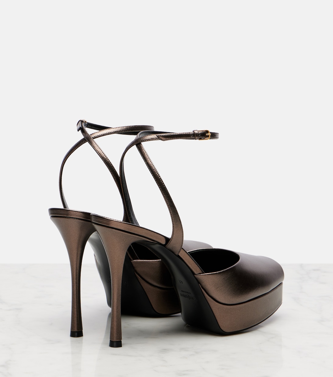 Скандальные кожаные платформенные сандалии La Scandale 110 Saint Laurent, Metal Brown — фото 2