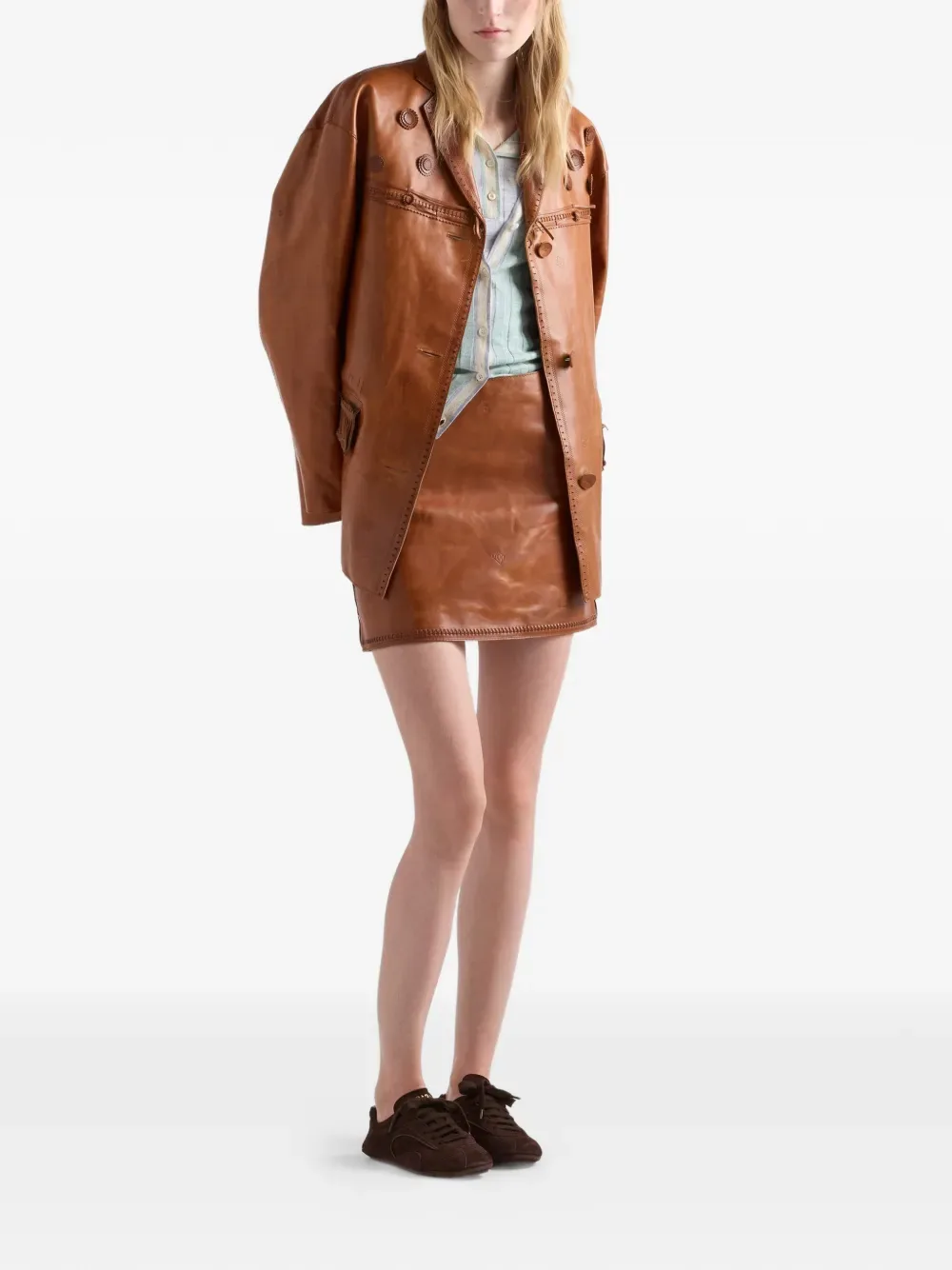 Поло-свитер из кашемира, шелка и льна Prada, синий — фото 2