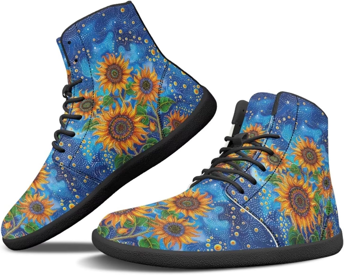 

Женские и мужские босоногообразные ботинки Binienty, широкая полнота, модные кроссовки на шнуровке, минималистичные обувь с нулевым перепадом, уличная обувь, Night Sky Sunflower