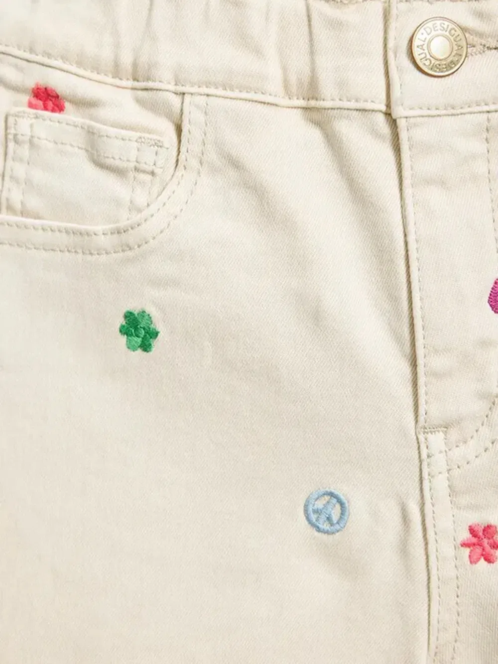 Джинсовые шорты с вышивкой Desigual, бежевый — фото 3