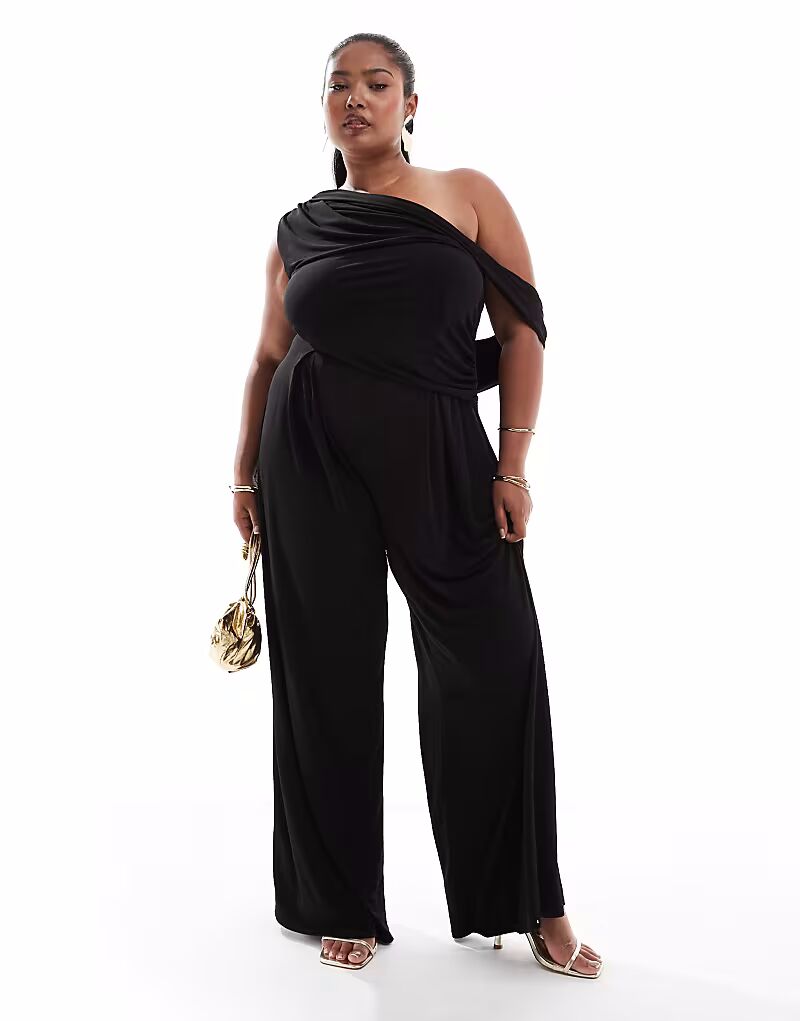 

Широкий комбинезон ASOS DESIGN Curve со спущенным плечом, черный