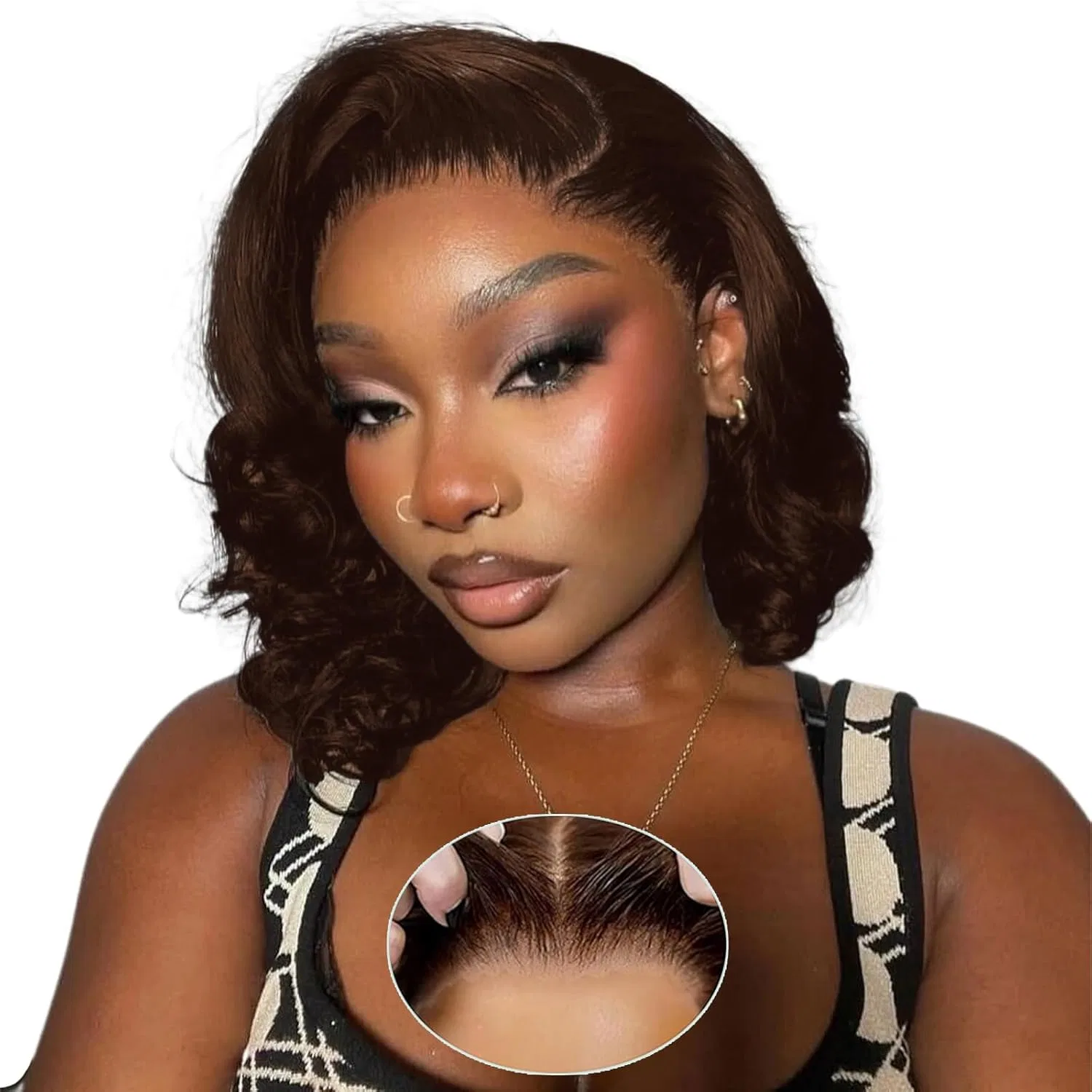 Парик-боб из натуральных волос Glueless Wig, 4x4, 180% плотность, 25 см Nicmiss, 2-Chocolate Brown