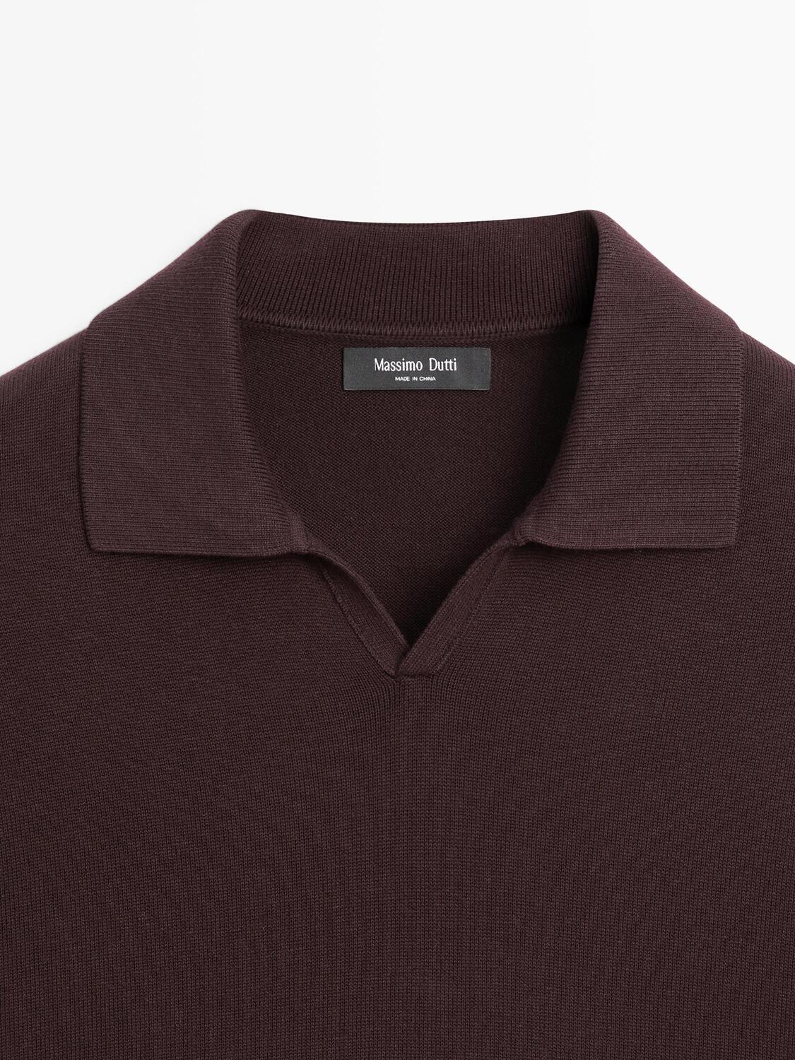 Вязаный свитер-поло из хлопковой смеси Massimo Dutti, burgundy — фото 4
