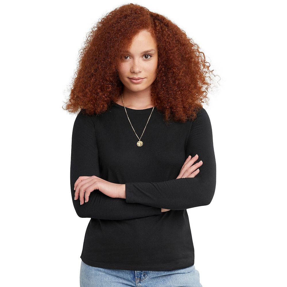 

Женская футболка с длинными рукавами Hanes Originals, цвет Ebony