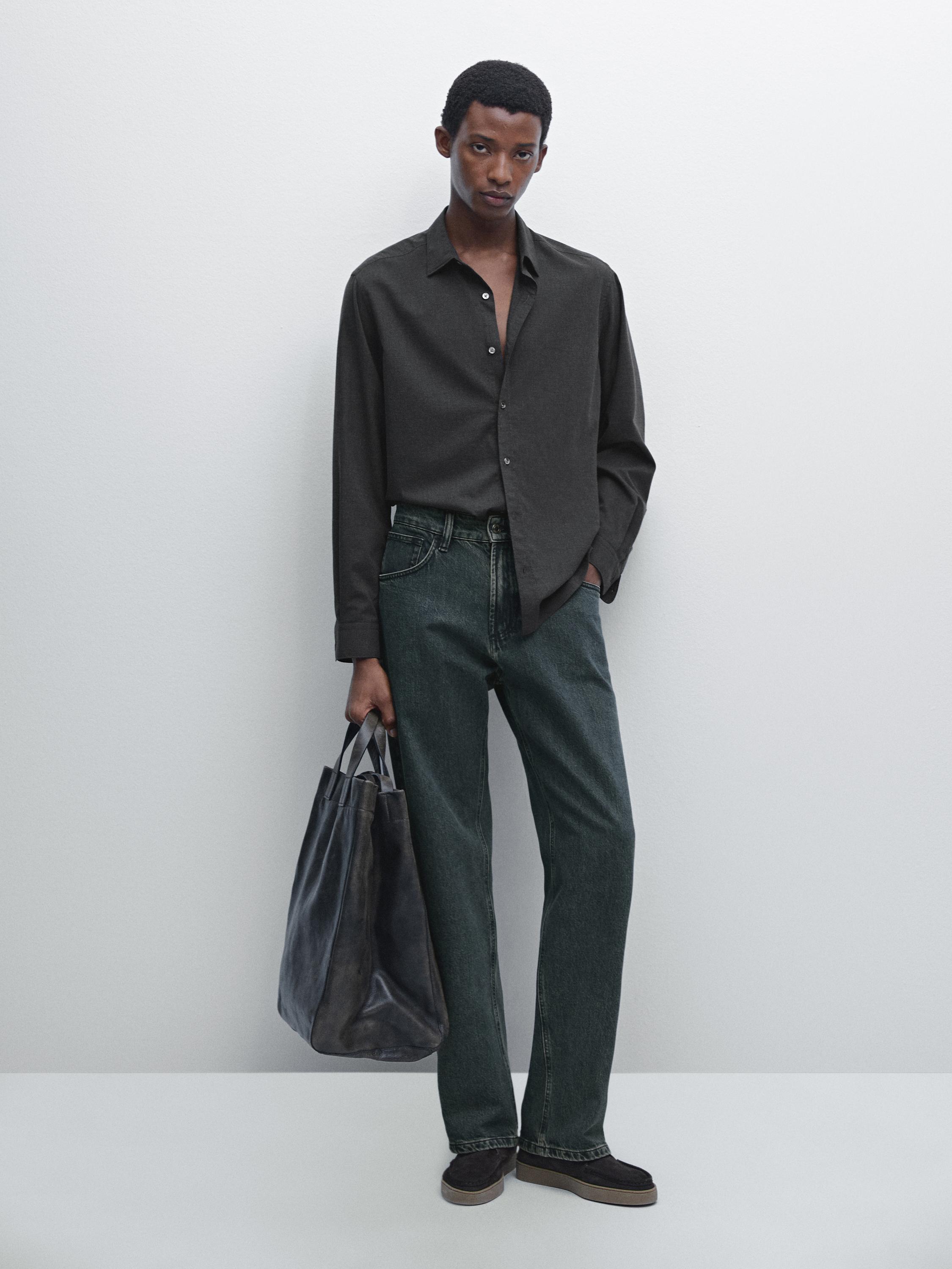 

Рубашка прямого кроя в мелкую клетку Massimo Dutti, серый