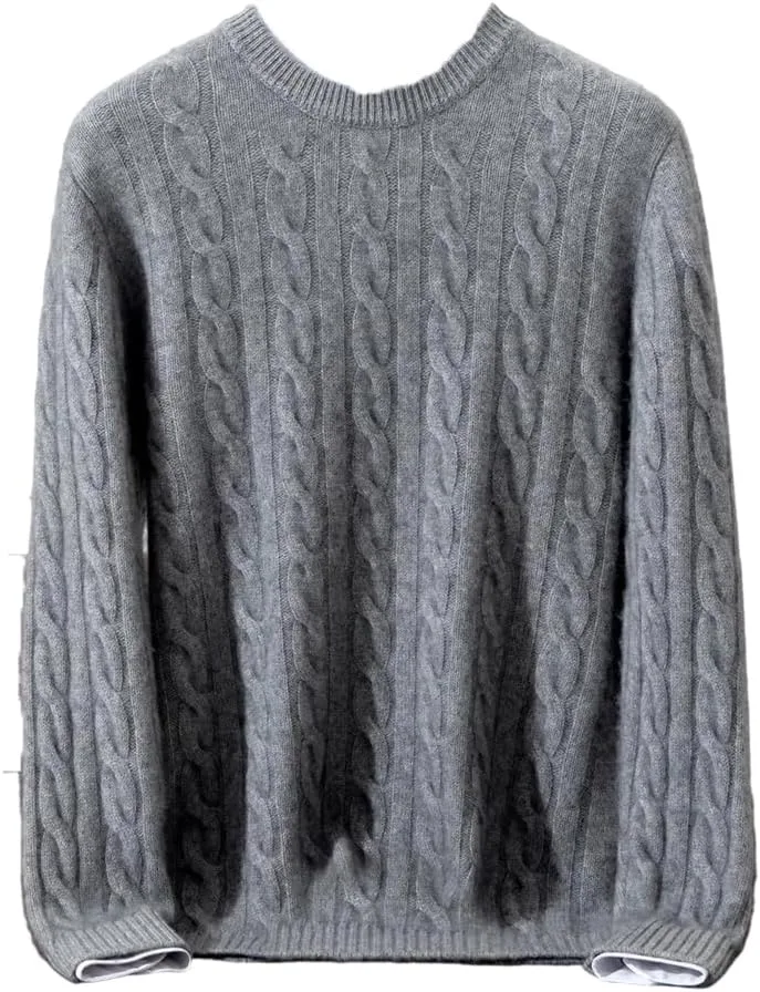 

Мужской свитер толстой вязки с круглым вырезом, теплый и мягкий, с витым узором