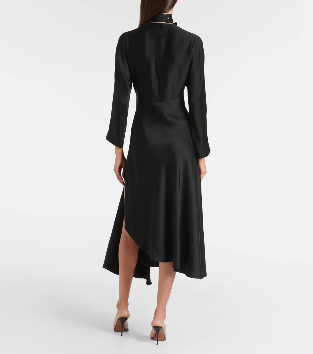 Асимметричное атласное платье миди Alaïa, цвет noir alaia — фото 3