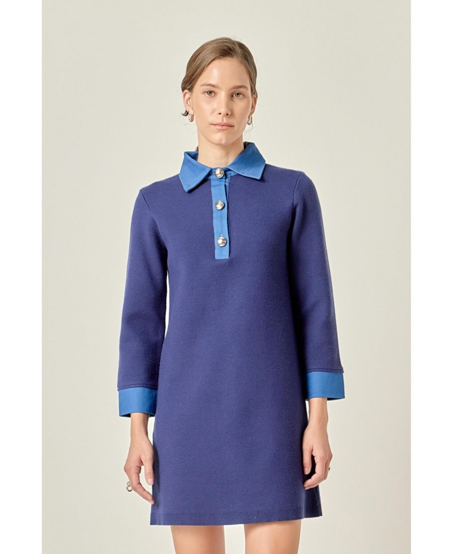 

Женское вязаное платье из смешанных материалов с джинсовой тканью English Factory, Navy