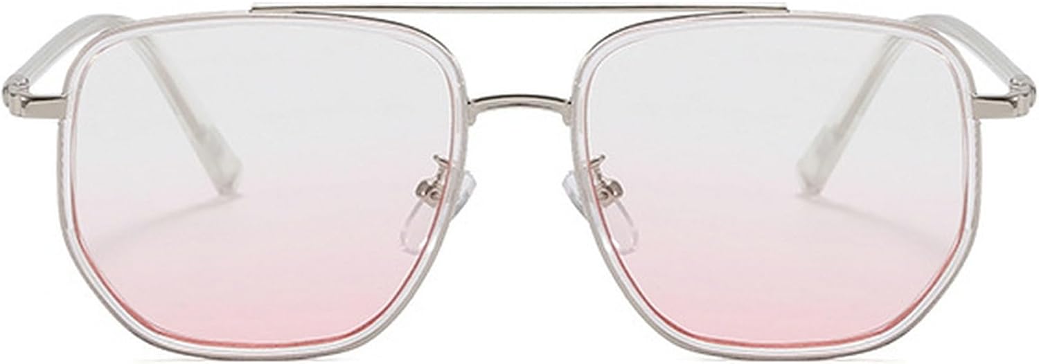 

Винтажные квадратные солнцезащитные очки-пилот большого размера для женщин и мужчин, с двойной перемычкой, в стиле 70-х. Модные и стильные очки mincl, Silver Light Pink