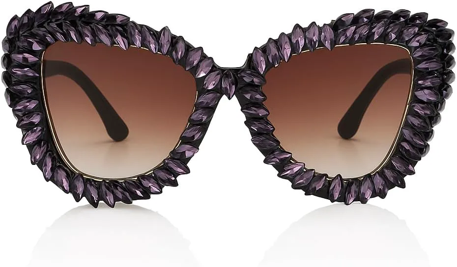 

Женские солнцезащитные очки «кошачий глаз» bullabulling, модные, блестящие, с бриллиантами, многоугольные, со стразами, с защитой от УФ-излучения, Purple