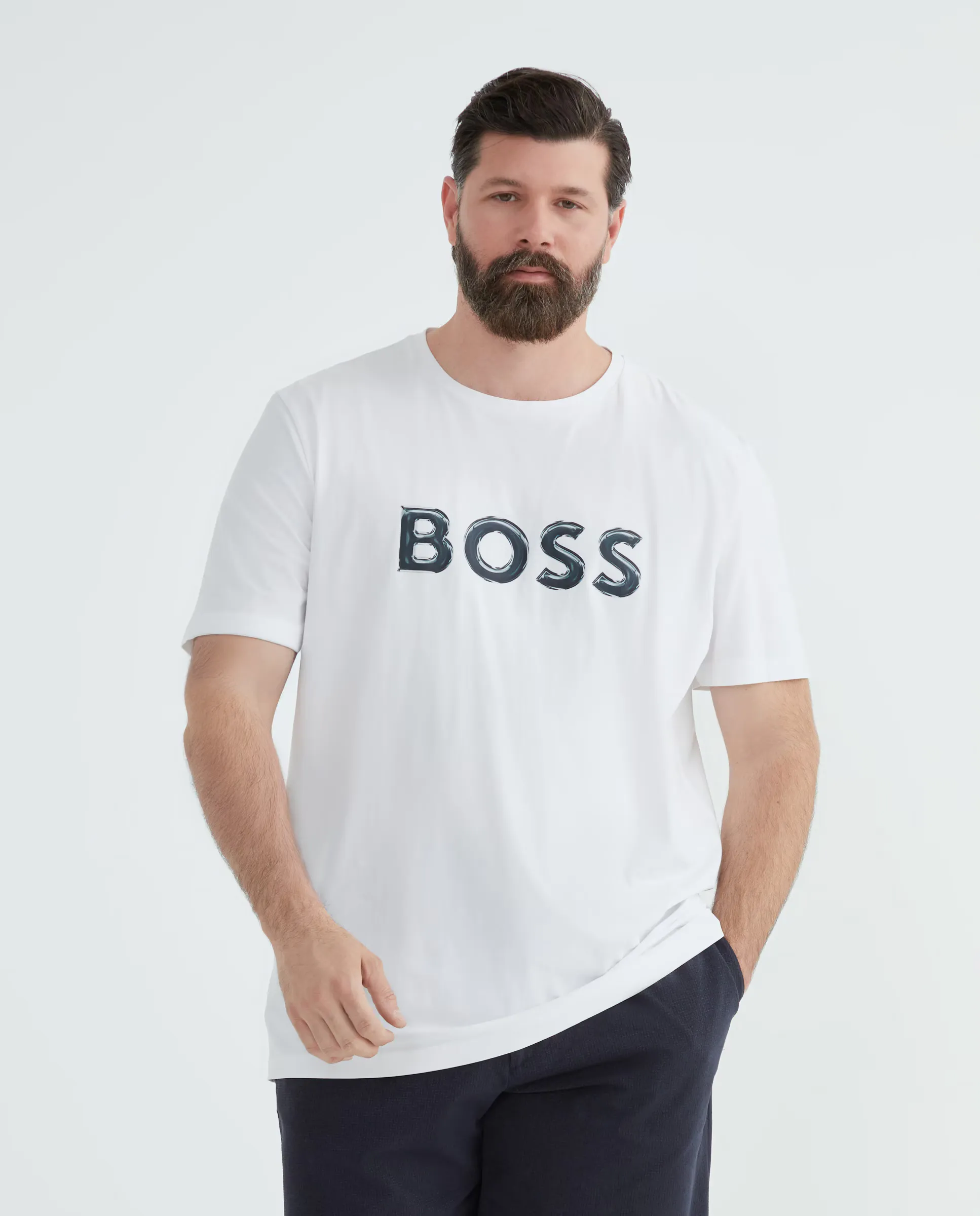 

Футболка с коротким рукавом для мужчин с логотипом BOSS больших размеров, белый