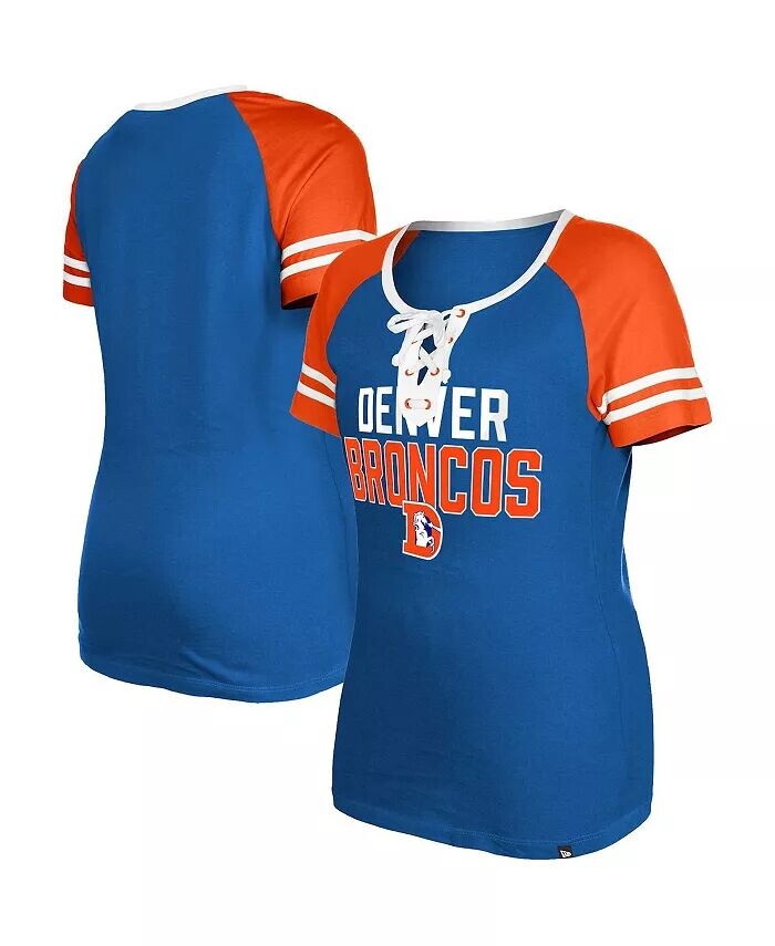 

Женская футболка Royal Denver Broncos Throwback реглан на шнуровке New Era
