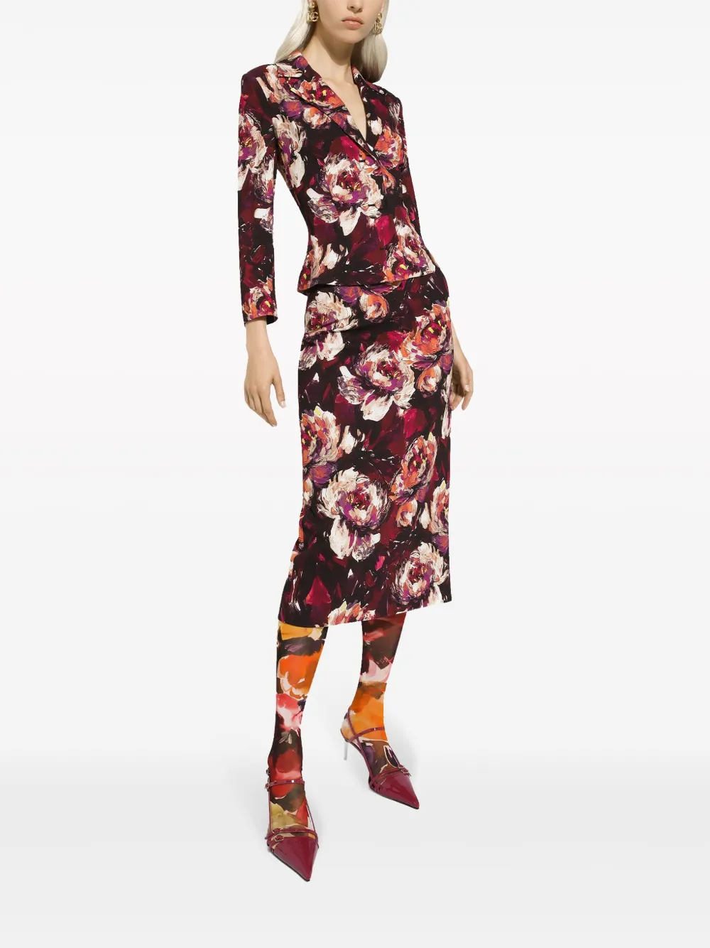 Приталенный блейзер с цветочным принтом DOLCE & GABBANA, красный — фото 3