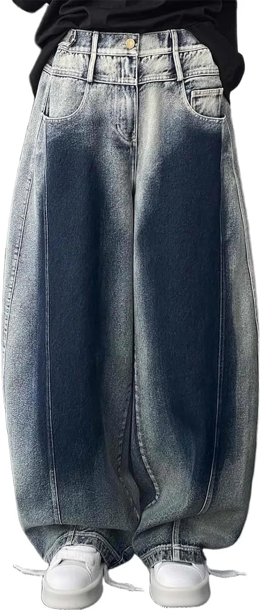 

Женские джинсы Y2K в стиле винтаж с эффектом потертости и широкими штанинами MLAFE