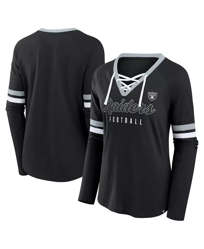 

Женский черный топ с длинными рукавами и шнуровкой Las Vegas Raiders Won and Done Fanatics