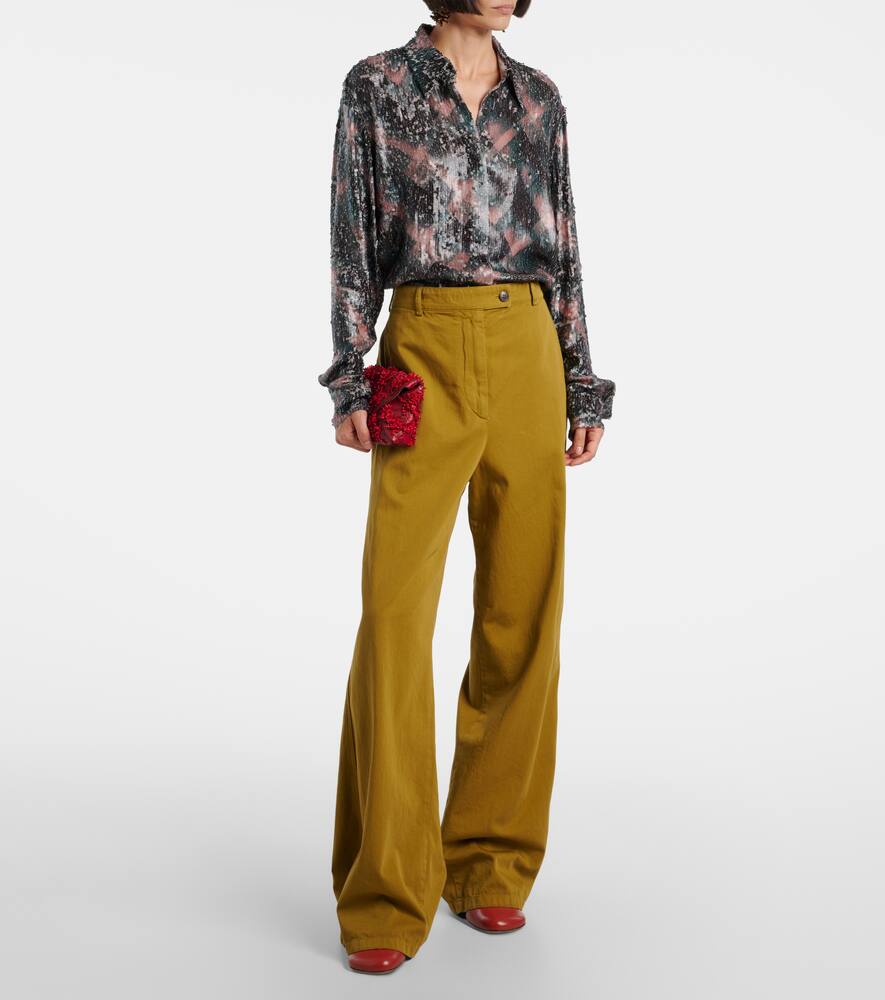 Хлопковые брюки с высокой талией и широкими штанинами Dries Van Noten, L.Khaki — фото 2