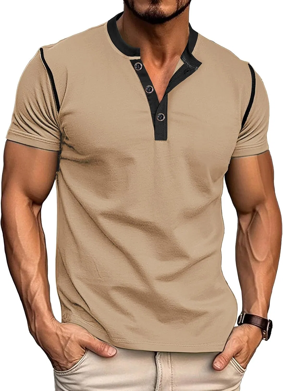 Футболка с коротким рукавом, хлопковая, мужская, цвет A#01 Khaki