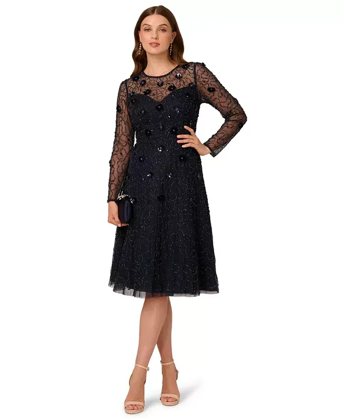 

Миниатюрное платье миди из бархата с бусинами Adrianna Papell