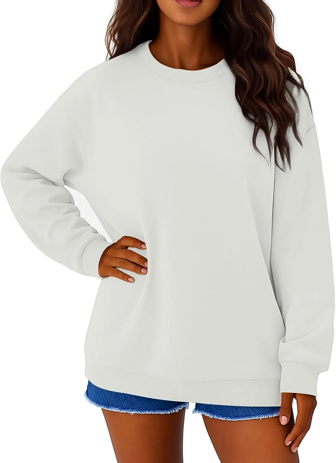 

Женский свитшот с круглым вырезом, осень 2025, легкий, свободный, однотонный