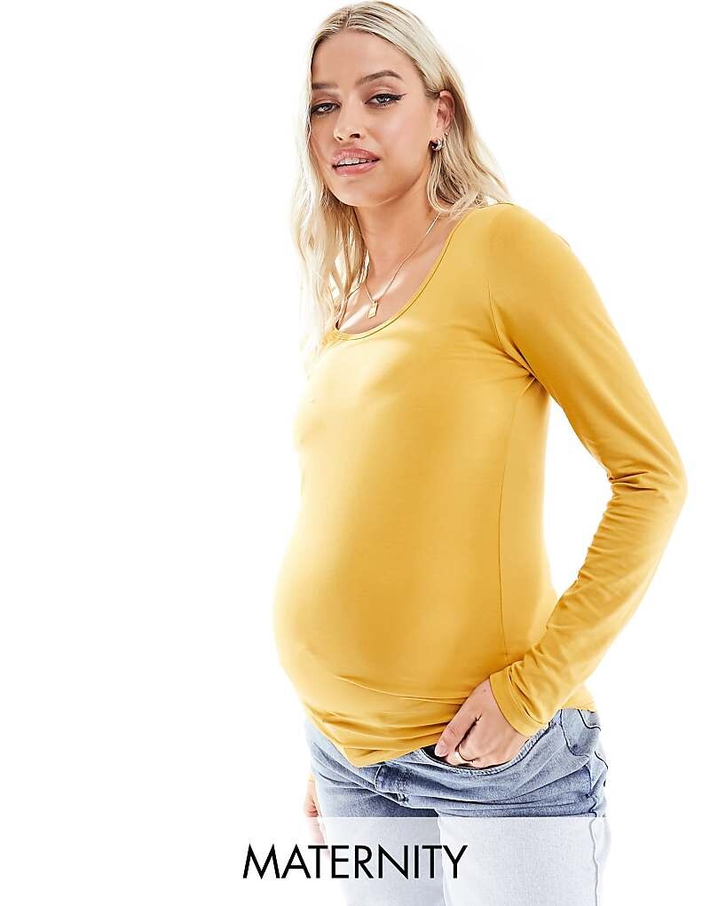 

Mamalicious Maternity – Желтый топ для беременных с длинными рукавами и овальным вырезом