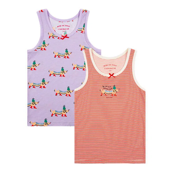 Комплект из двух детских топов-маек Tencel с таксой от Bebe De Pino Underwear