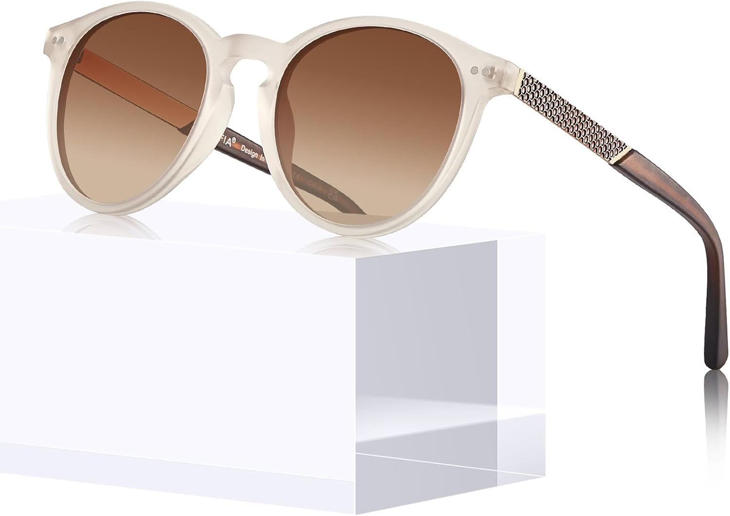 

Солнцезащитные очки CARFIA Retro из ацетата, круглые, поляризованные, для женщин, с защитой от УФ-излучения, маленькая оправа, винтажные круглые очки CA5201, 2. Matte Clear Frame + Gradient Brown Lens