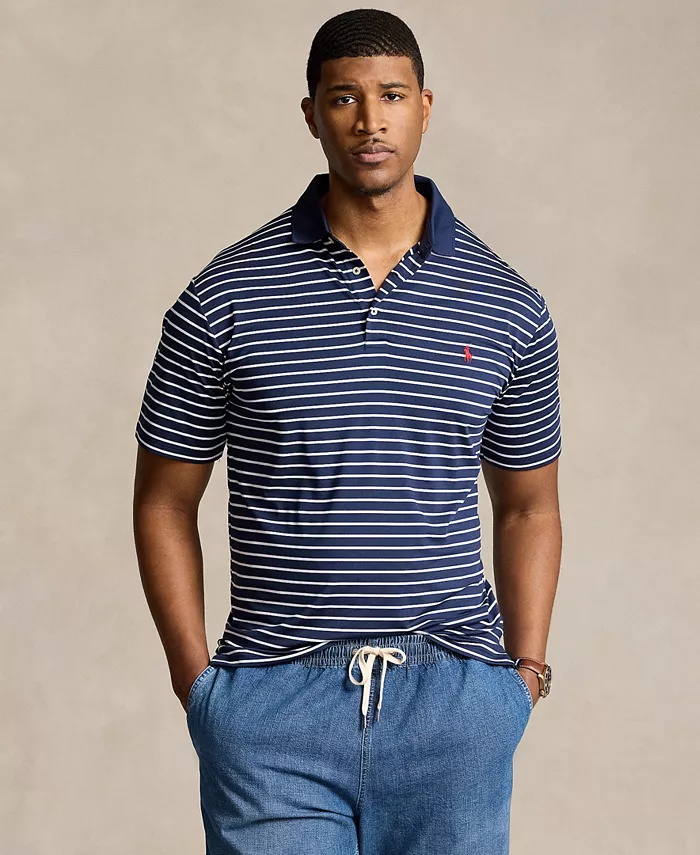 

Мужская поло с полосками Big & Tall Airflow Stretch Performance Polo Ralph Lauren, синий