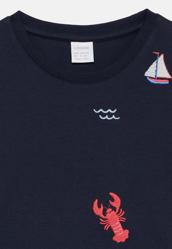 Футболка с мини-вышивкой Lindex, Navy — фото 4