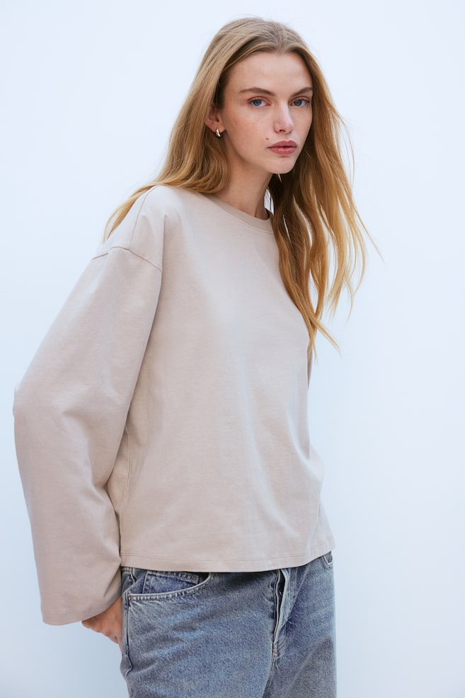 

Хлопковая рубашка с длинными рукавами H&M, бежевый