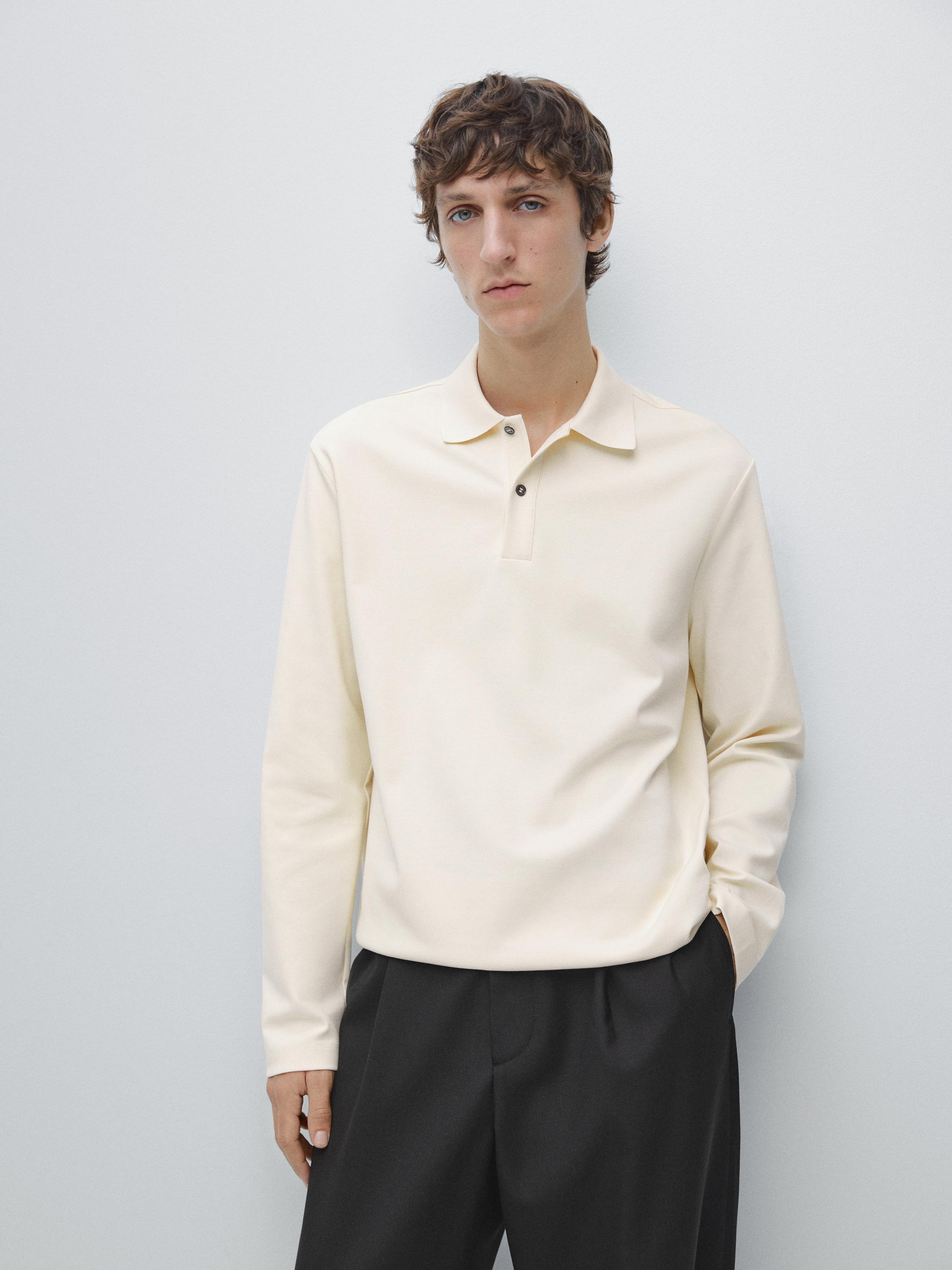 Поло с длинным рукавом и рельефной отделкой Massimo Dutti, cream — фото 3