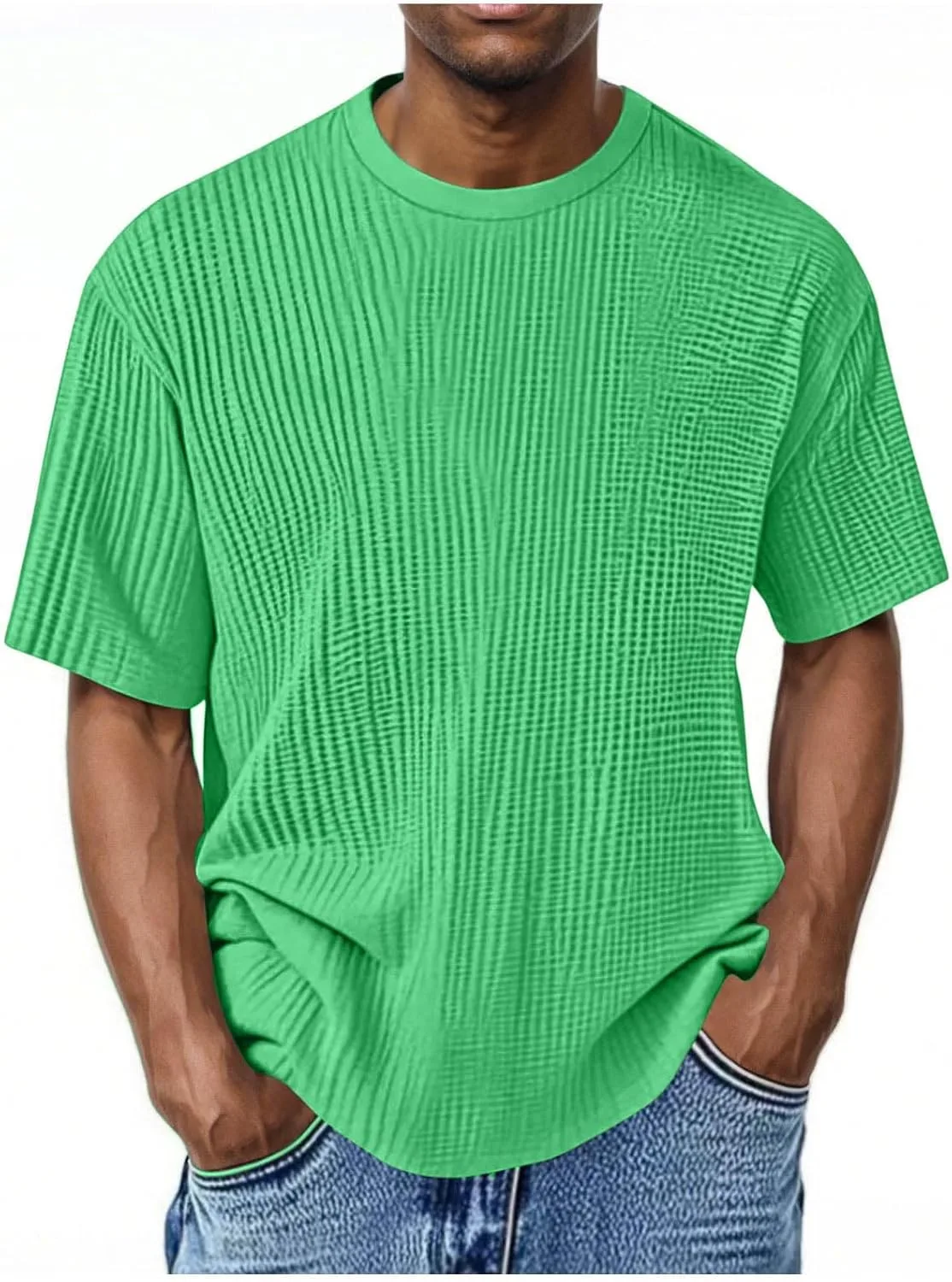 

Мужская футболка с вафельной вязкой, однотонная, с коротким рукавом