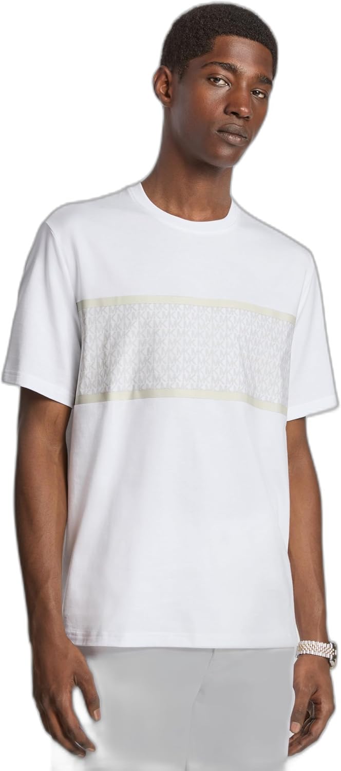 

Мужская футболка Michael Kors Mk Signature Stripe Graphic, White, Белый, Мужская футболка Michael Kors Mk Signature Stripe Graphic, White