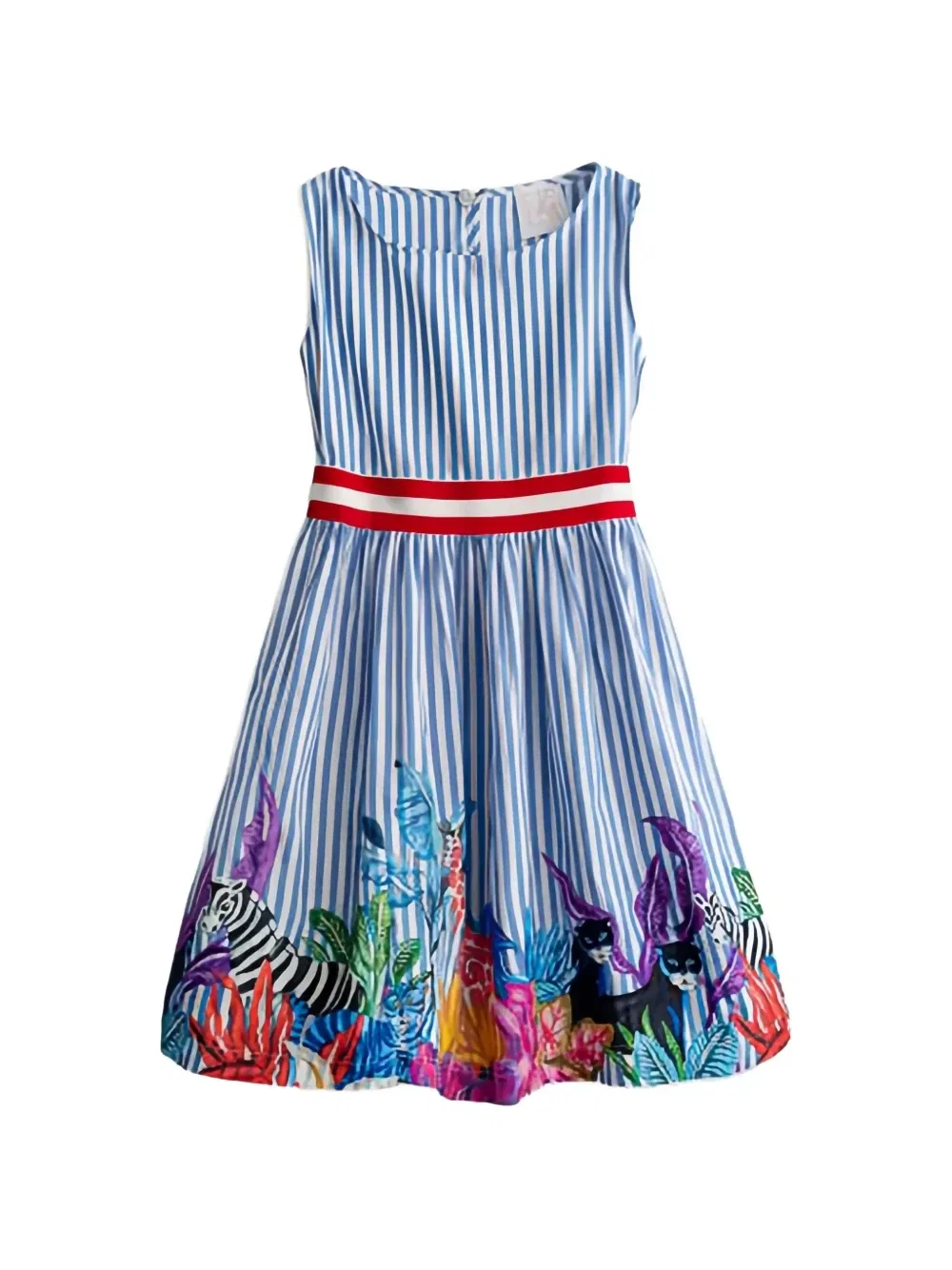 Платье в полоску с анималистичным принтом Stella Jean Kids, синий