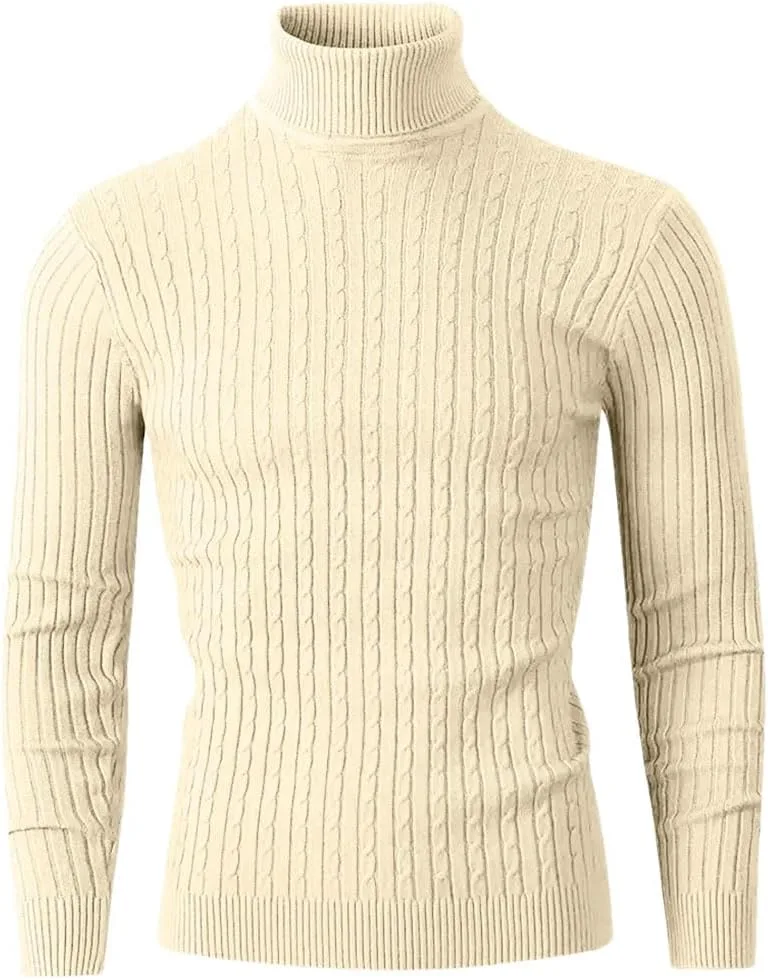 

Мужской однотонный свитер с высоким воротником и классическим силуэтом