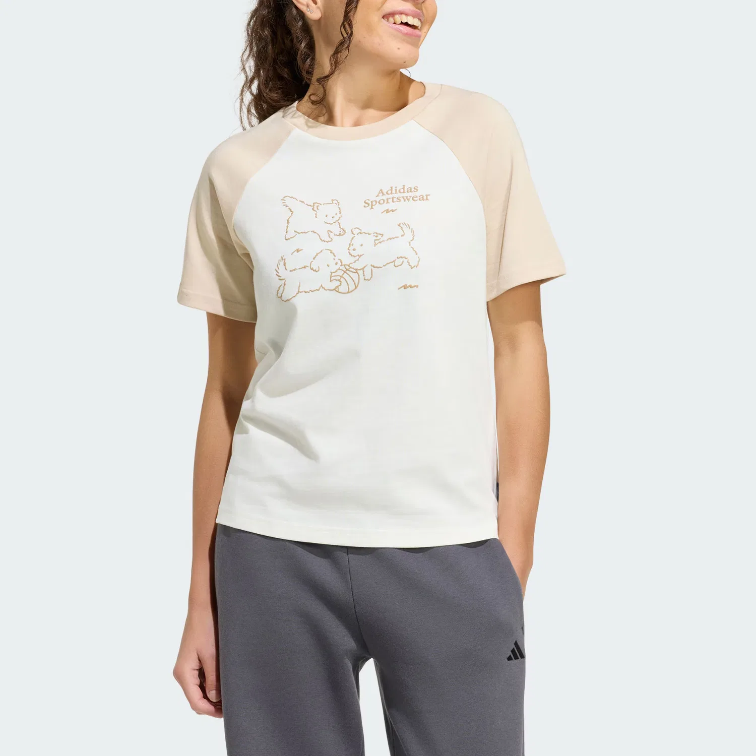 Футболка женская Jade White/Light Coffee, круглая горловина, средняя посадка Adidas — фото 4