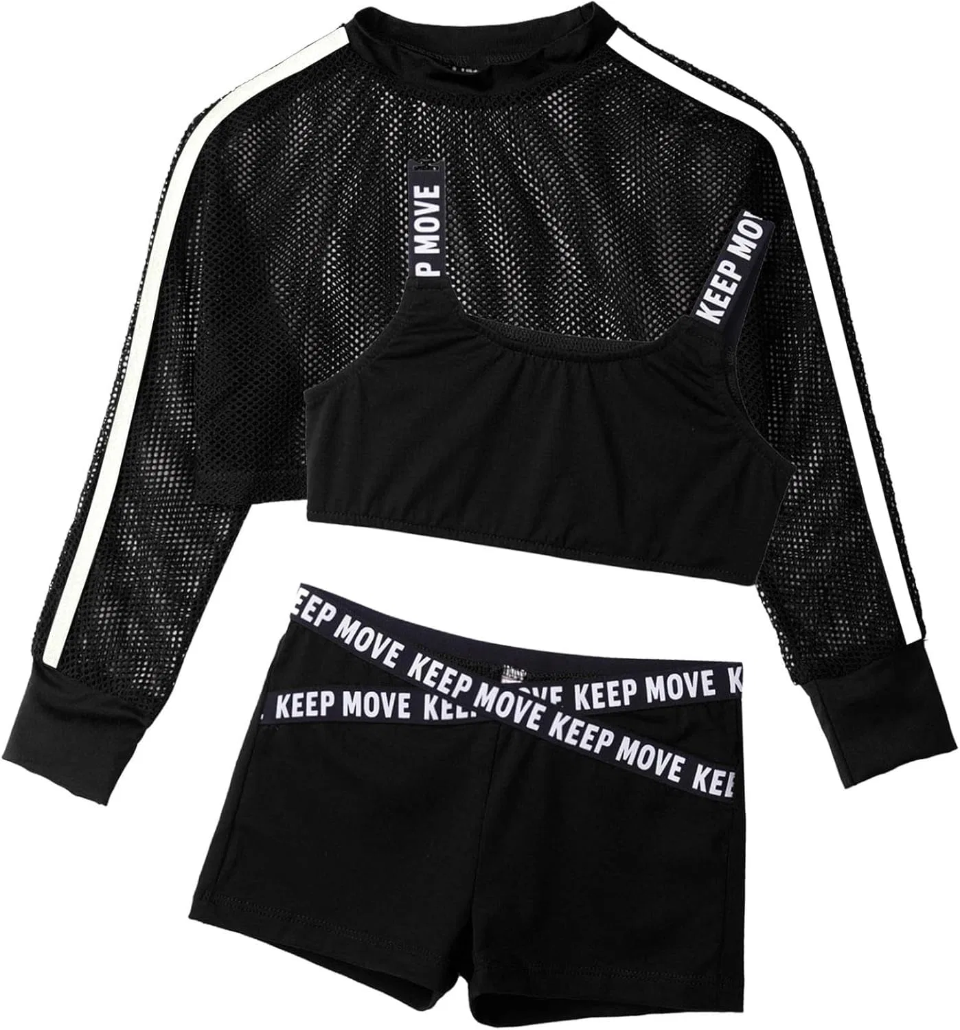 Детский спортивный костюм с топом на бретелях HULIJA, 3 предмета, Black — фото 3