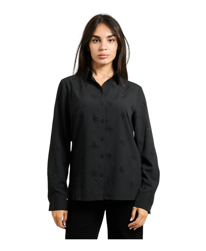 

Рубашка с длинными рукавами и логотипом, украшенным стразами Guess, черный