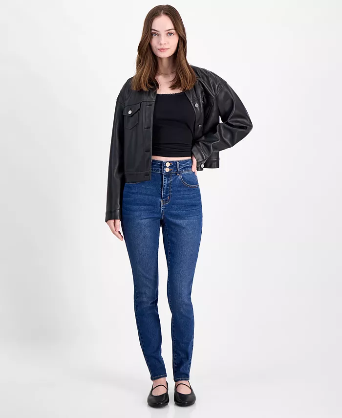 

Стройные джинсы с высокой посадкой и двойной пуговицей для пышных форм Dollhouse, синий