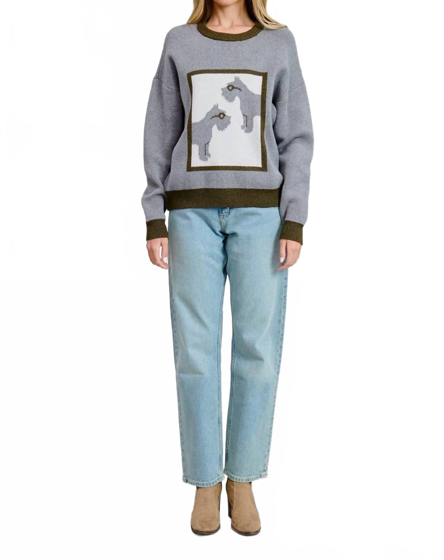 

FLAT WHITE Свитер-пуловер с изображением шнауцера, серый