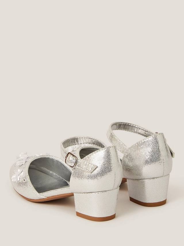 Детские туфли на каблуке с аппликацией цветок Monsoon, Silver — фото 3