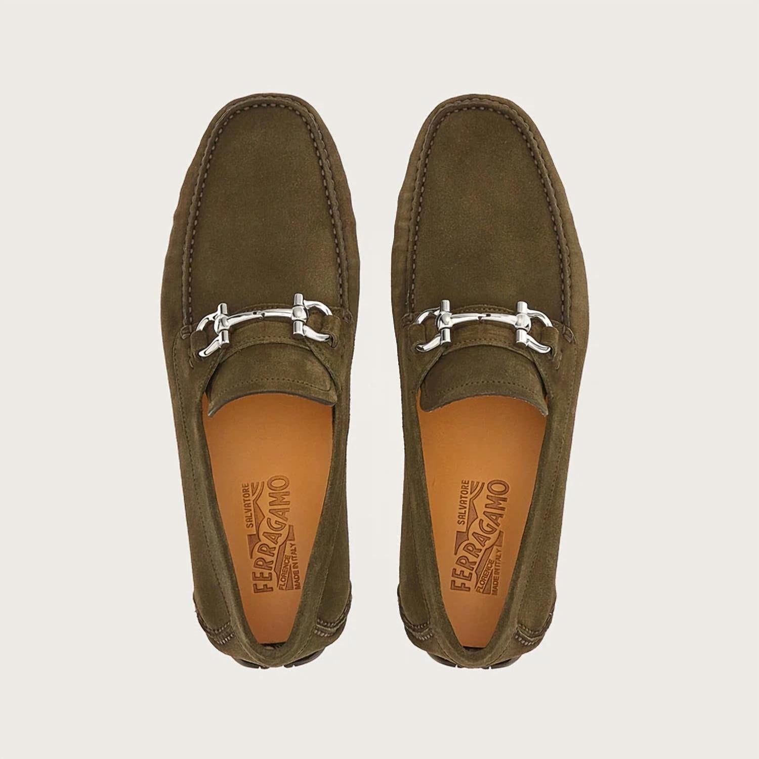 Мужские мокасины с узором Gancini из мускио Salvatore Ferragamo, Muschio — фото 3